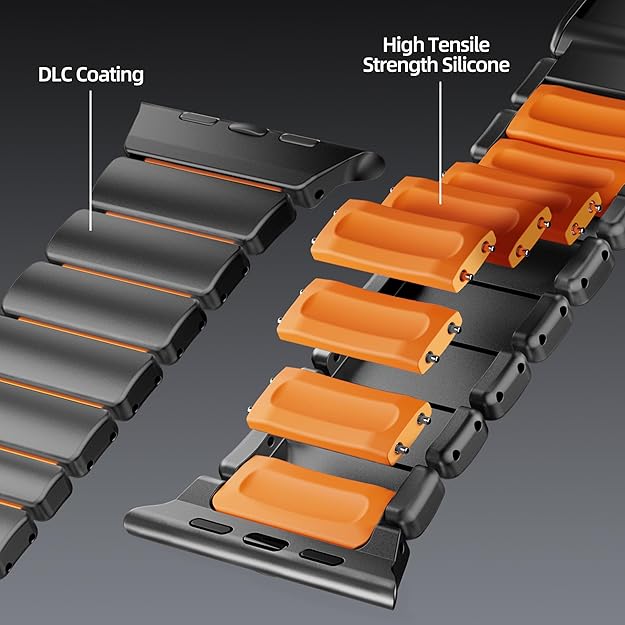 Black orange Luxury Titanium Dual Layer Silicone Magnetic Link Bands By Shopyholy Compatible For Apple Watch