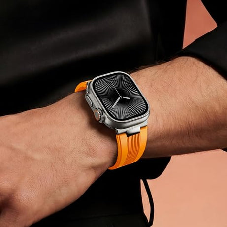 Orange Luxury Velocity Ribbed Silicone Band By Shopyholy Compatible For Apple Watch