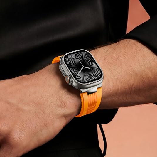 Orange Luxury Velocity Ribbed Silicone Band By Shopyholy Compatible For Apple Watch