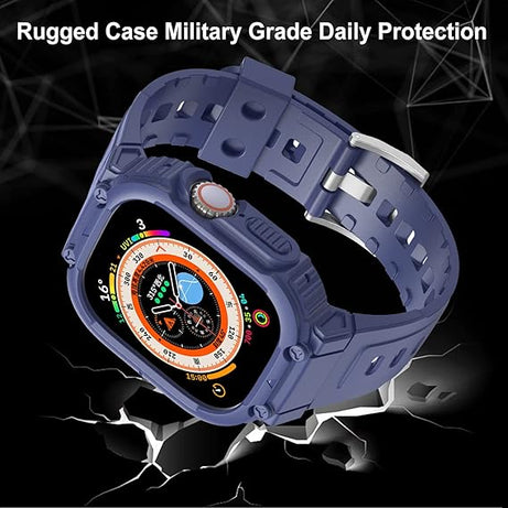 49MM Blue Sporty TPU Case Band By Shopyholy Compatible For Apple Watch Ultra