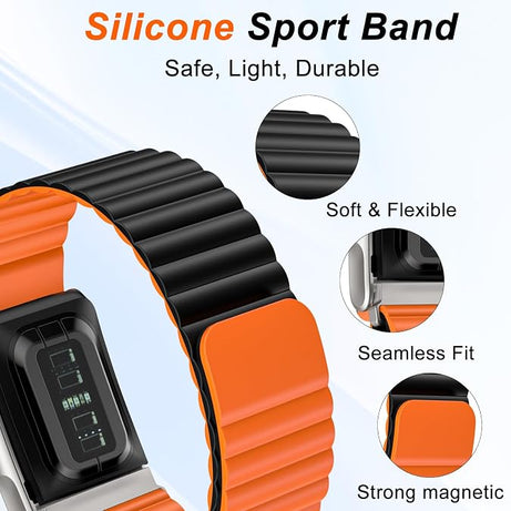 Black Orange Wave Magnetic Silicone Sport Loop for WHOOP 5.0 Mg Life