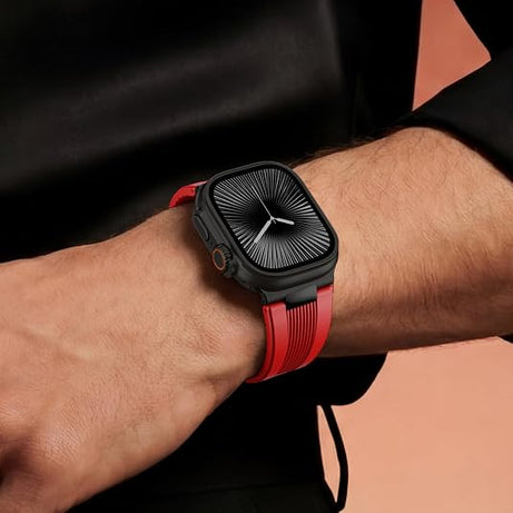 Red B Luxury Velocity Ribbed Silicone Band By Shopyholy Compatible For Apple Watch
