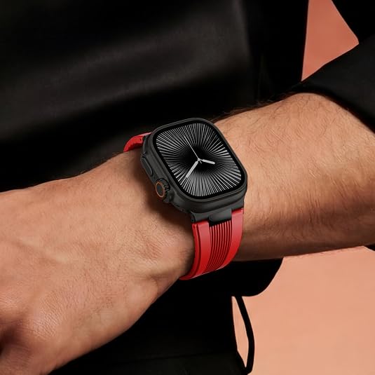 Red B Luxury Velocity Ribbed Silicone Band By Shopyholy Compatible For Apple Watch