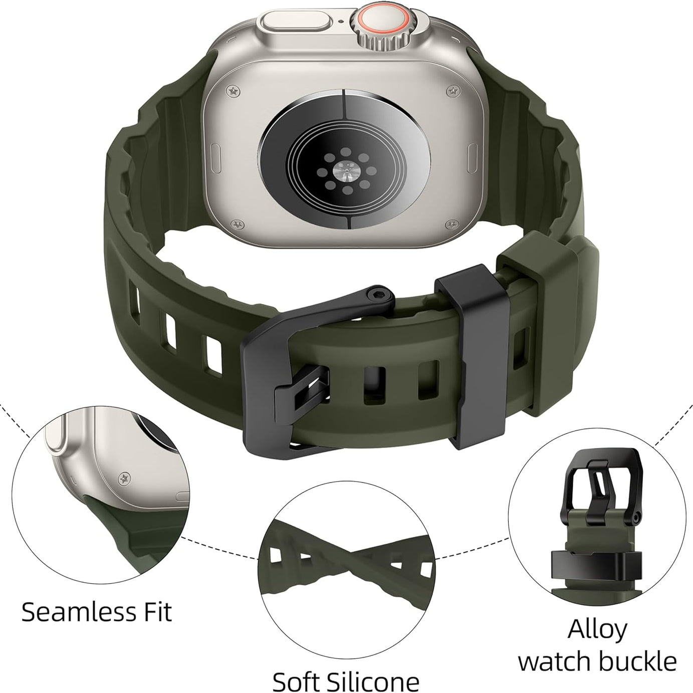 Green B Premium Rugged Silicone With Metal Buckle By Shopyholy Compatible For Apple Watch