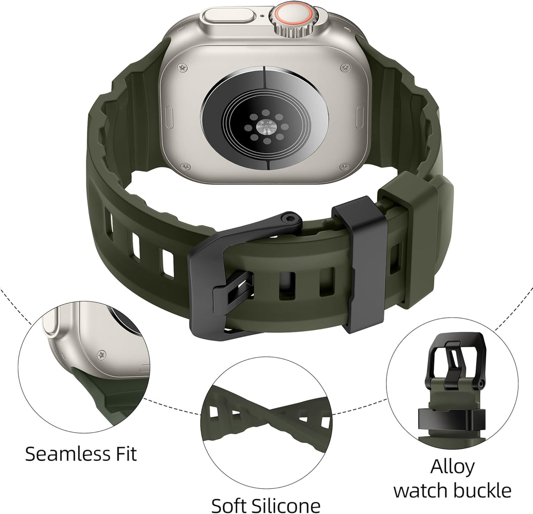 Green B Premium Rugged Silicone With Metal Buckle By Shopyholy Compatible For Apple Watch