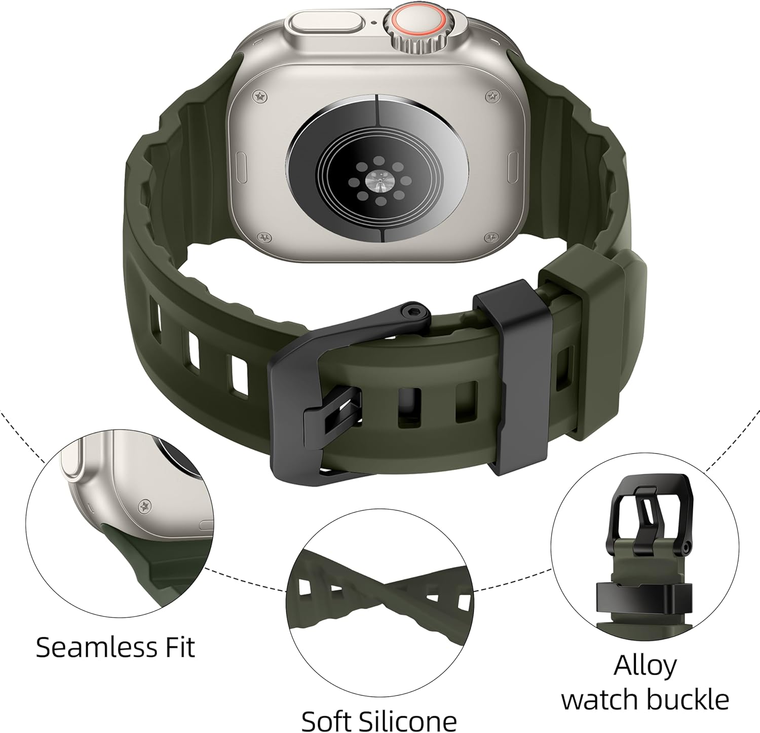 Green B Premium Rugged Silicone With Metal Buckle By Shopyholy Compatible For Apple Watch