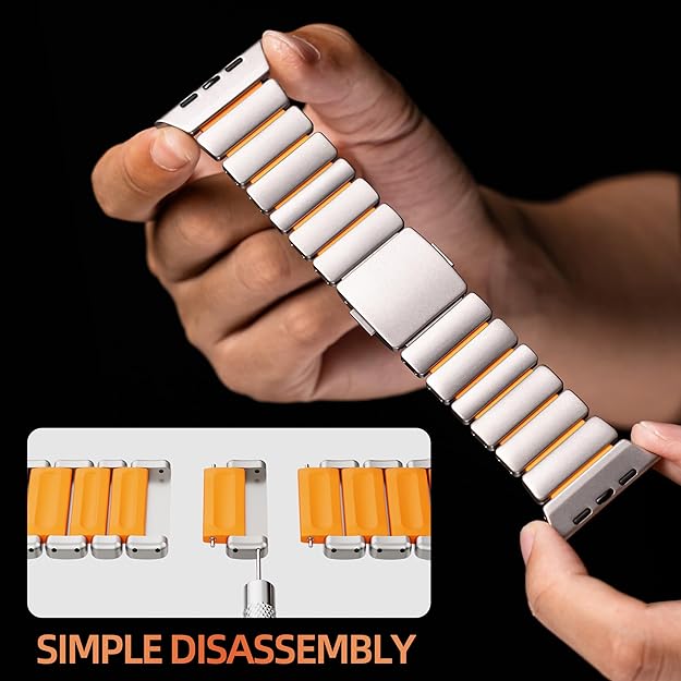 Titanium orange Luxury Titanium Dual Layer Silicone Magnetic Link Bands By Shopyholy Compatible For Apple Watch