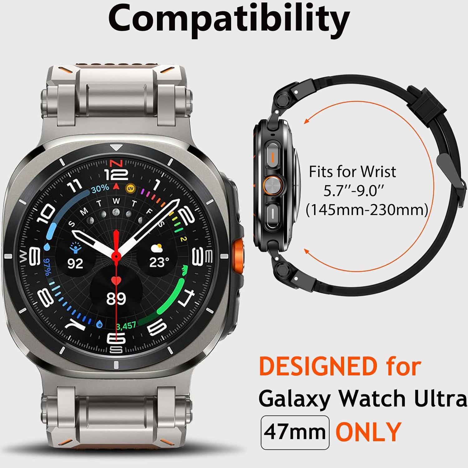 Brown Rugged Genuine Leather Band for Samsung Galaxy Watch Ultra 2/Ultra 1 – 47mm