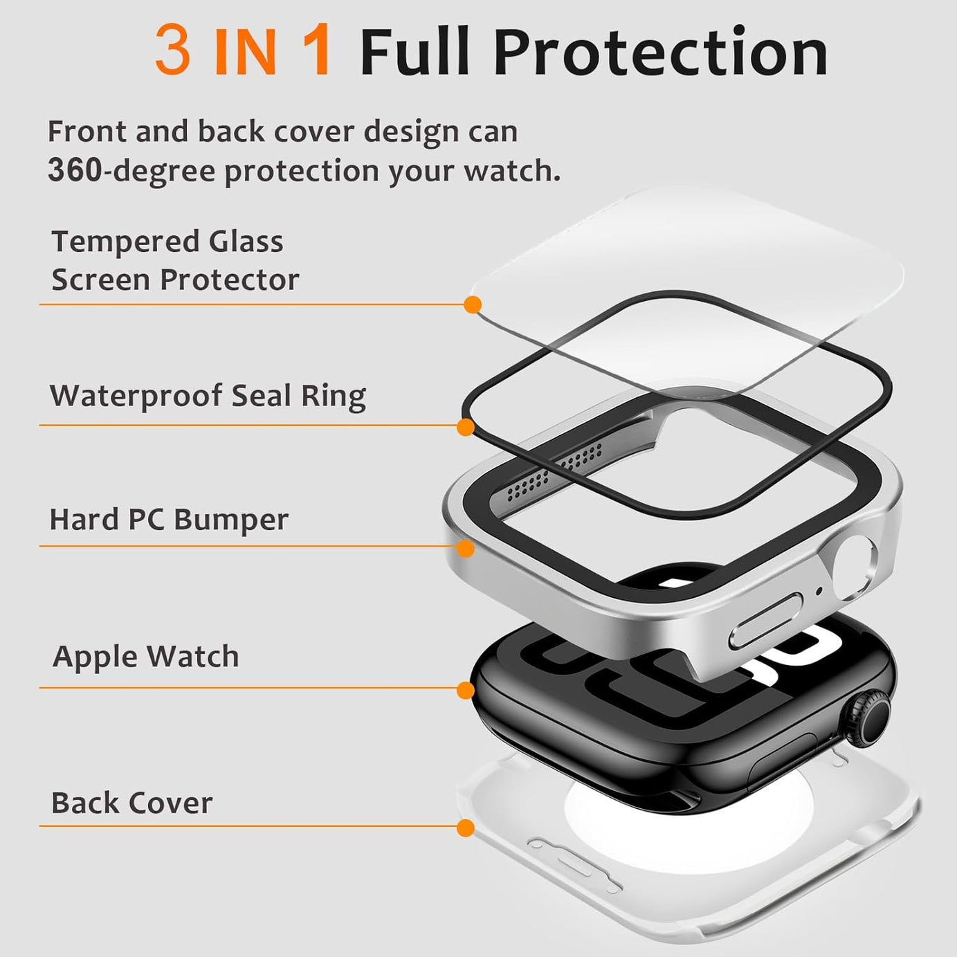 Silver Luxury Metal Case With Screen Protector By Shopyholy Compatible For Apple Watch
