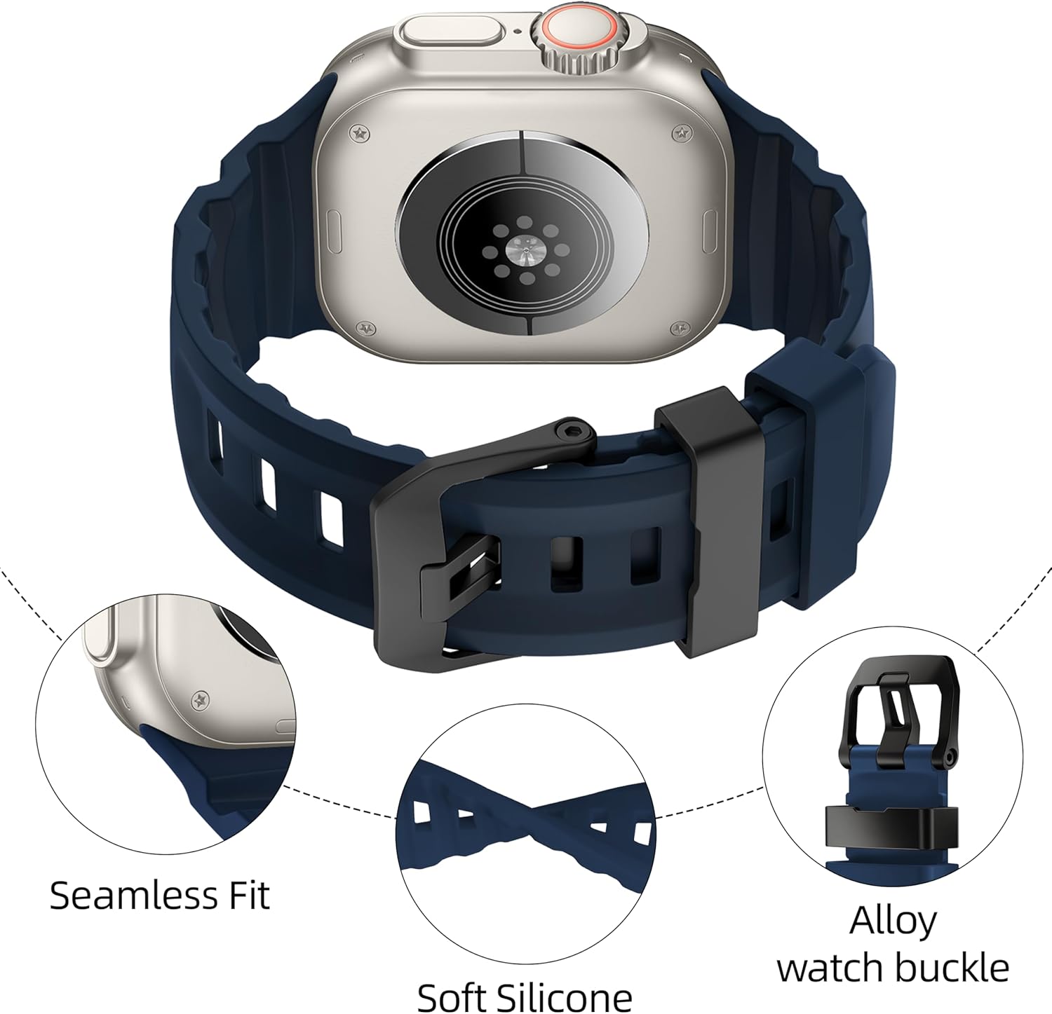 Navy B Premium Rugged Silicone With Metal Buckle By Shopyholy Compatible For Apple Watch