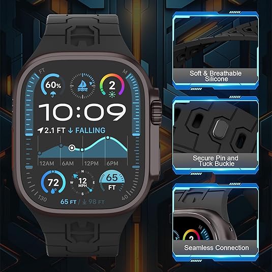 Black Premium Mavel Pattern Silicone Sports Bands By Shopyholy Compatible For Apple Watch