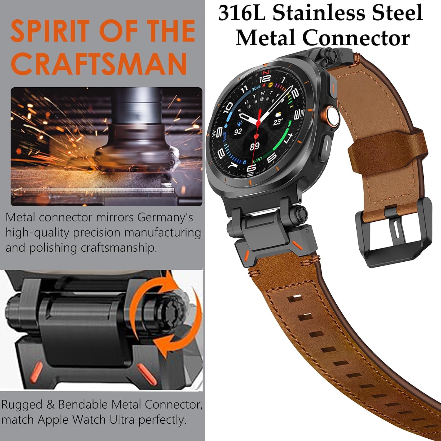 Brown B Rugged Genuine Leather Band for Samsung Galaxy Watch Ultra 2/Ultra 1 – 47mm