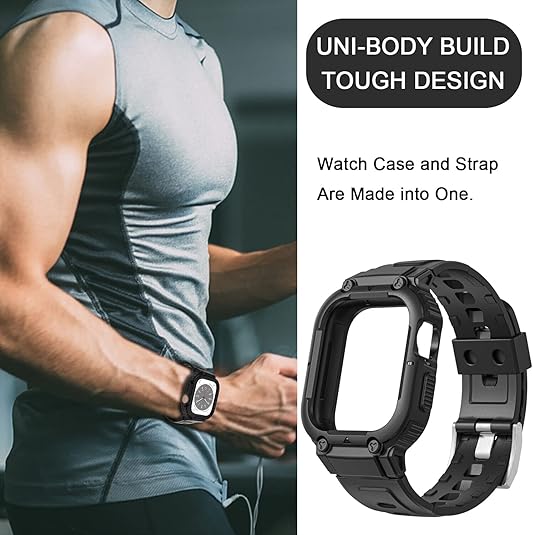 Black Sporty TPU Case Band By Shopyholy Compatible For iWatch