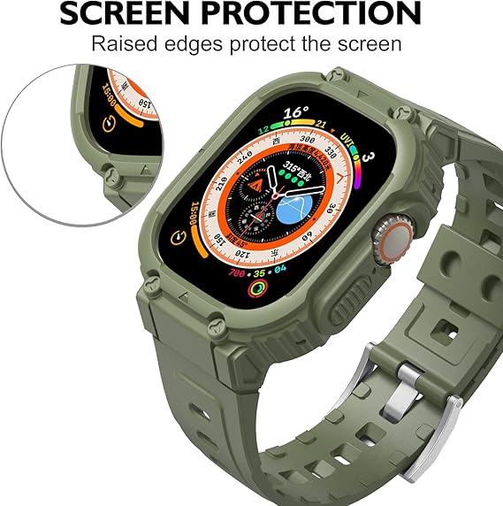 49MM Green Sporty TPU Case Band By Shopyholy Compatible For Apple Watch Ultra