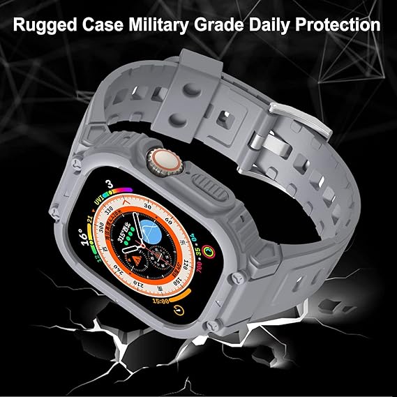 49MM Grey Sporty TPU Case Band By Shopyholy Compatible For Apple Watch Ultra