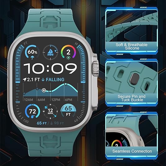 Pine Green Premium Mavel Pattern Silicone Sports Bands By Shopyholy Compatible For Apple Watch