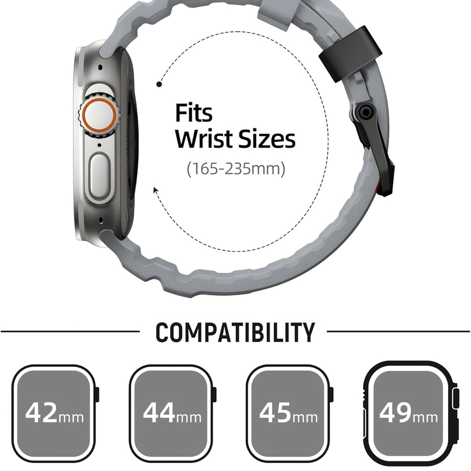 Grey B Premium Rugged Silicone With Metal Buckle By Shopyholy Compatible For Apple Watch