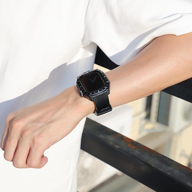 Full Black Luxury Metal Scale Ring Case By Shopyholy Compatible For Apple Watch