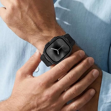 Full Black Luxury Velocity Ribbed Silicone Band By Shopyholy Compatible For Apple Watch