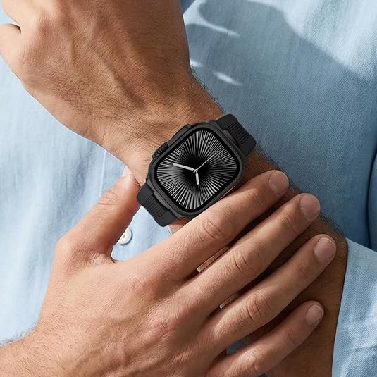 Full Black Luxury Velocity Ribbed Silicone Band By Shopyholy Compatible For Apple Watch