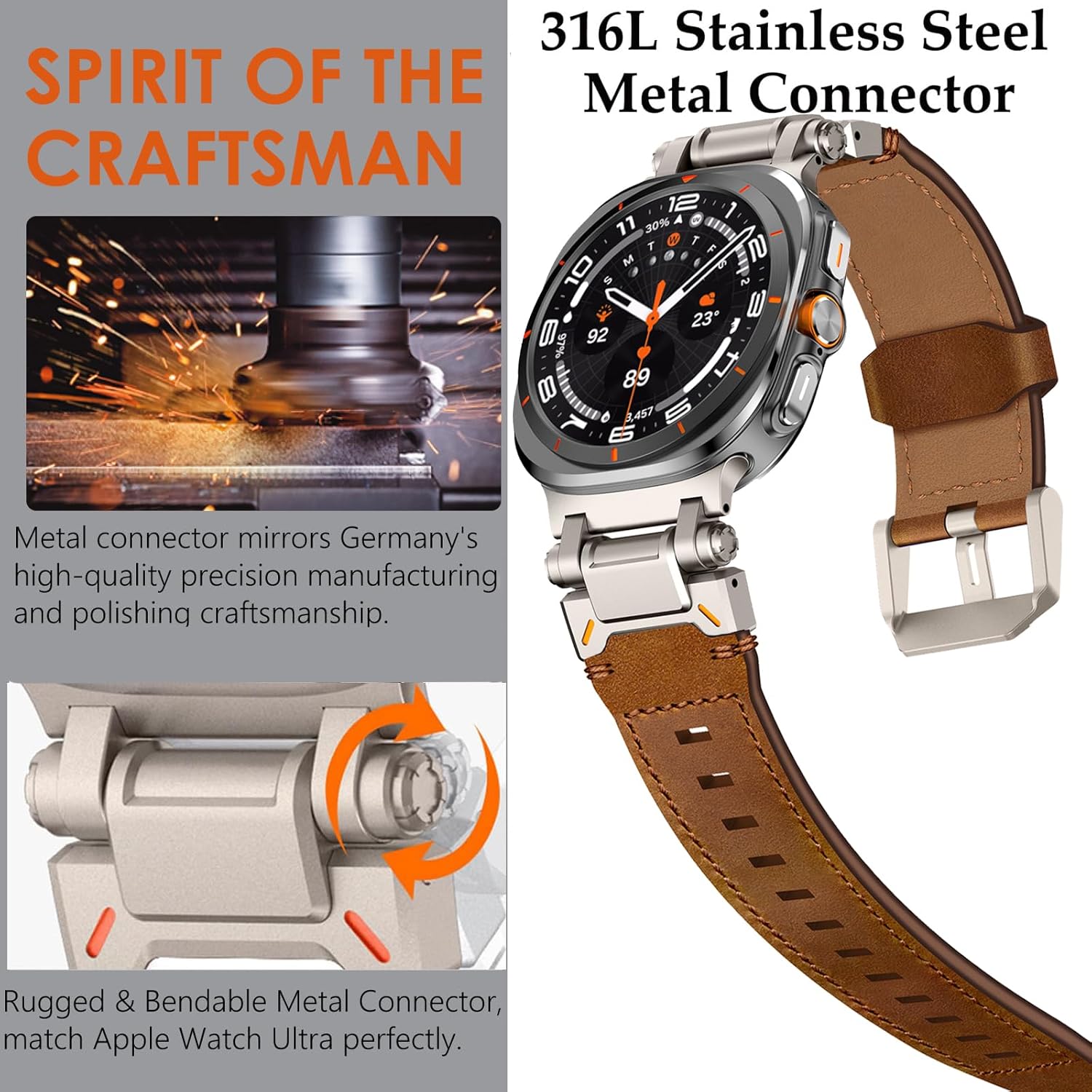 Brown Rugged Genuine Leather Band for Samsung Galaxy Watch Ultra 2/Ultra 1 – 47mm