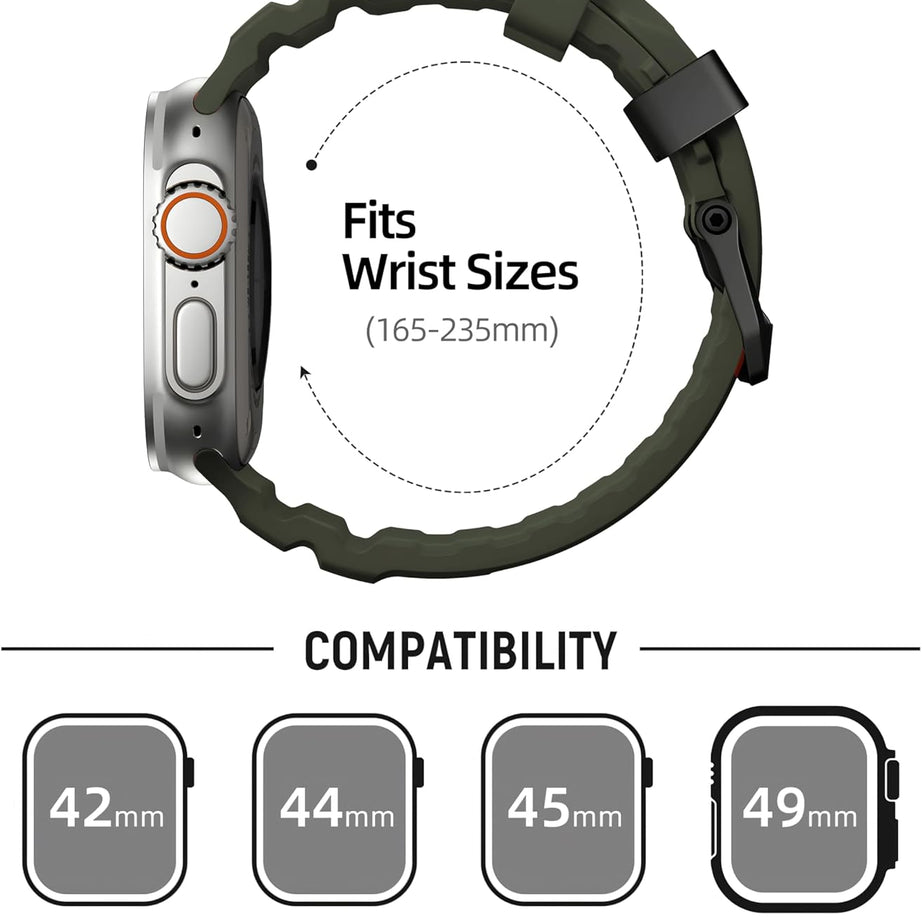 Green B Premium Rugged Silicone With Metal Buckle By Shopyholy Compatible For Apple Watch