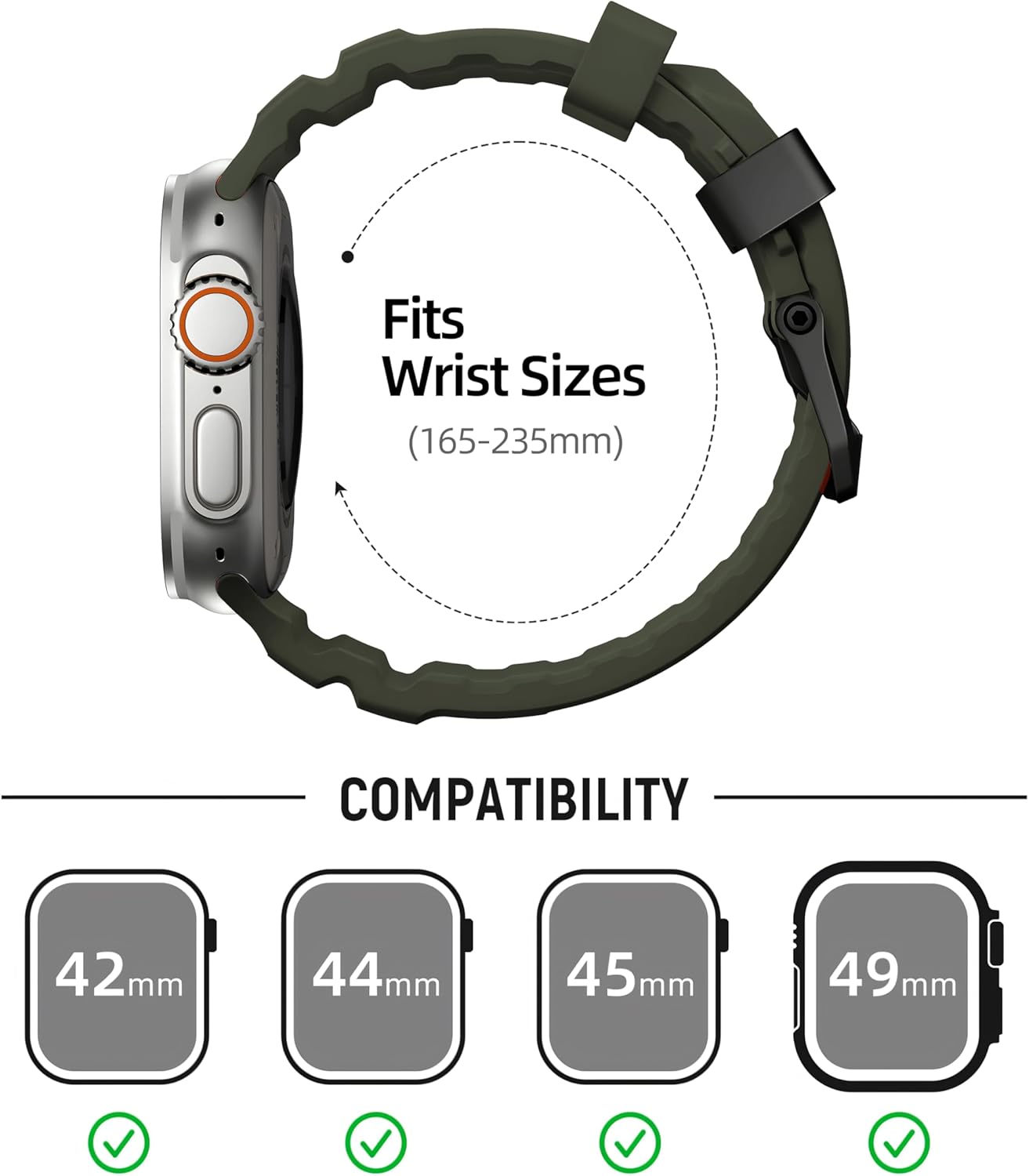 Green T Premium Rugged Silicone With Metal Buckle By Shopyholy Compatible For Apple Watch