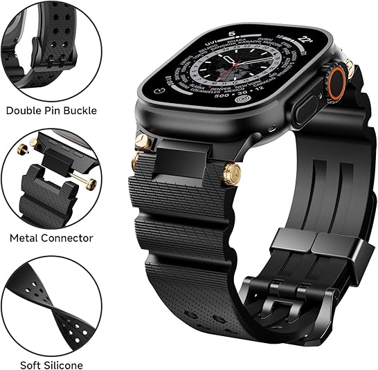Full Black Luxury Veltrix Silicone Straps By Shopyholy Compatible For Apple Watch