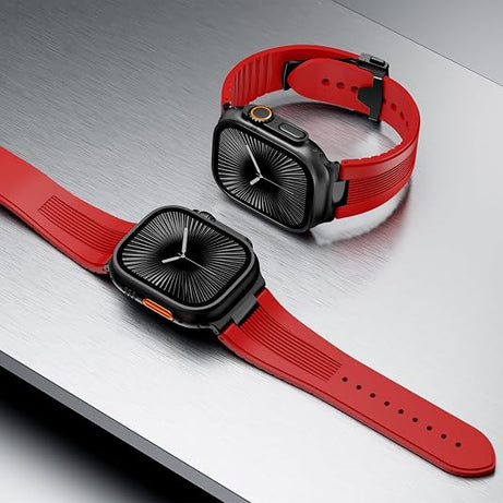 Red B Luxury Velocity Ribbed Silicone Band By Shopyholy Compatible For Apple Watch