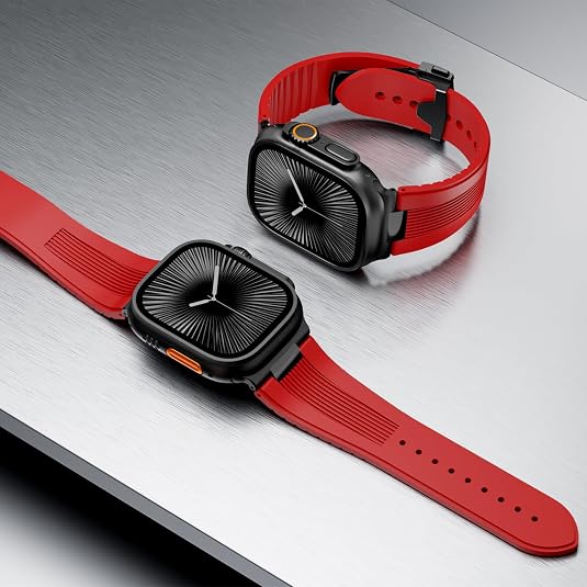 Red B Luxury Velocity Ribbed Silicone Band By Shopyholy Compatible For Apple Watch
