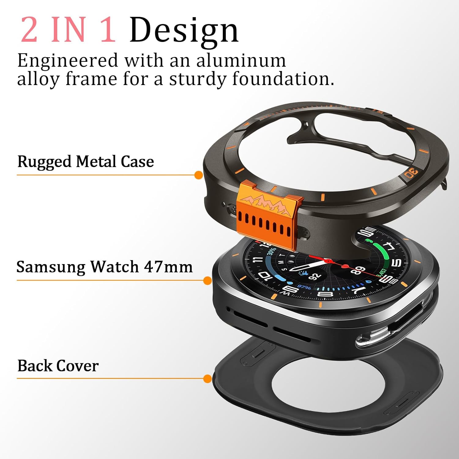 Graphite Luxury Aluminum Metal Case for Samsung Galaxy Watch Ultra 47mm & Ultra 2