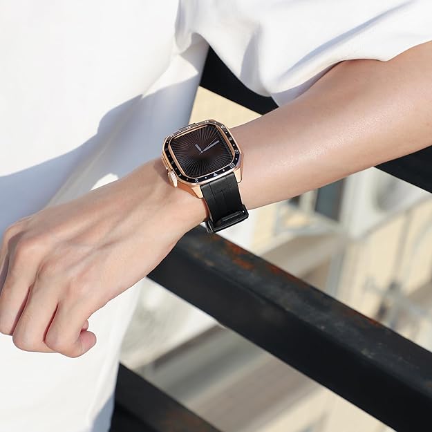 Rose Gold Black Luxury Metal Scale Ring Case By Shopyholy Compatible For Apple Watch