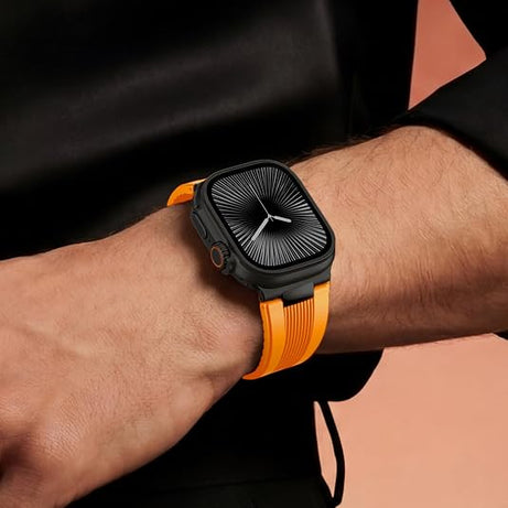 Orange B Luxury Velocity Ribbed Silicone Band By Shopyholy Compatible For Apple Watch