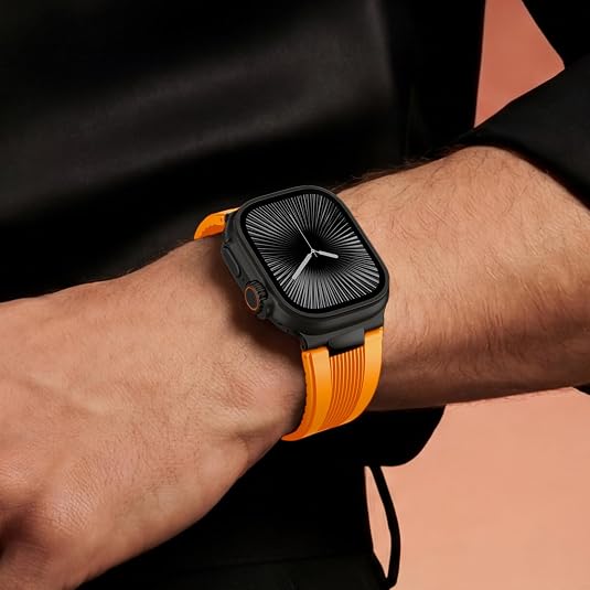 Orange B Luxury Velocity Ribbed Silicone Band By Shopyholy Compatible For Apple Watch