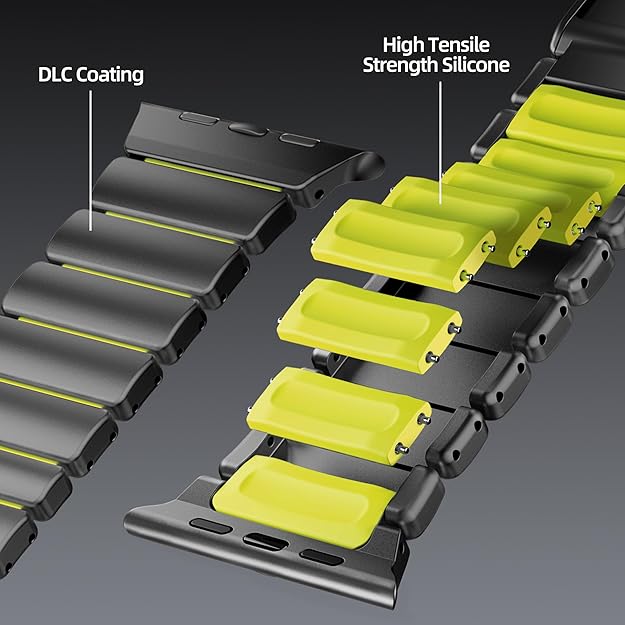 Black green Luxury Titanium Dual Layer Silicone Magnetic Link Bands By Shopyholy Compatible For Apple Watch