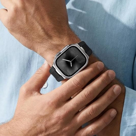 Black Luxury Velocity Ribbed Silicone Band By Shopyholy Compatible For Apple Watch