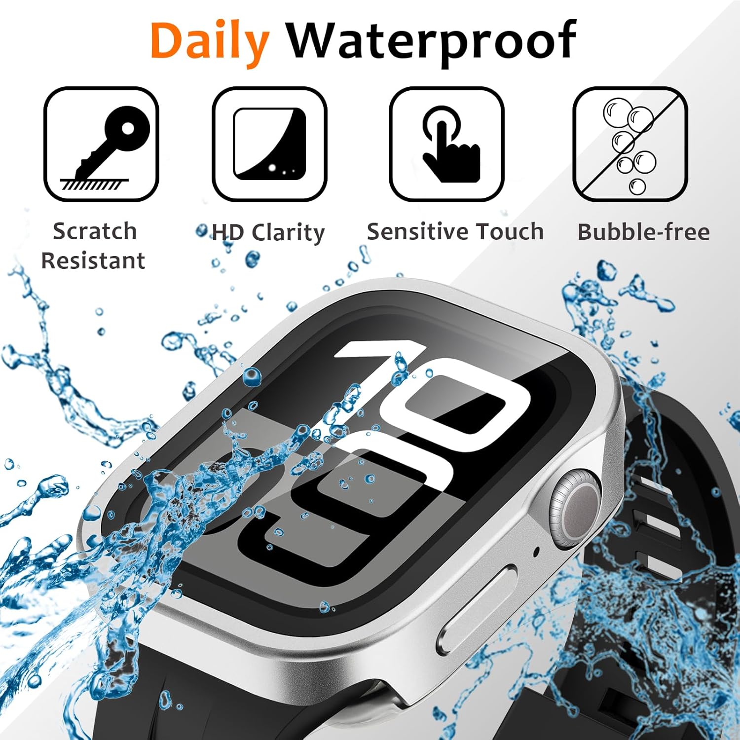 Silver Luxury Metal Case With Screen Protector By Shopyholy Compatible For Apple Watch