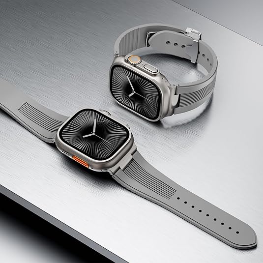 Grey Luxury Velocity Ribbed Silicone Band By Shopyholy Compatible For Apple Watch