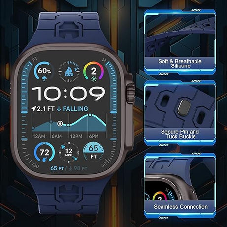 Midnight Blue Premium Mavel Pattern Silicone Sports Bands By Shopyholy Compatible For Apple Watch