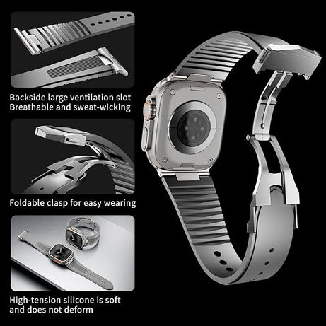Grey Luxury Velocity Ribbed Silicone Band By Shopyholy Compatible For Apple Watch