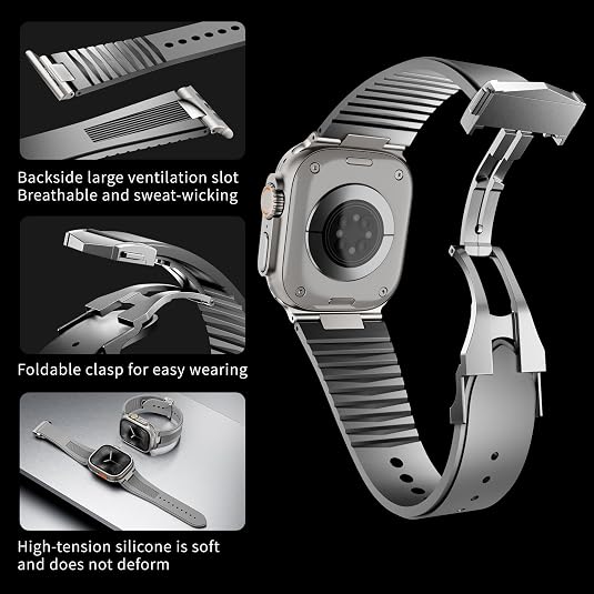 Grey Luxury Velocity Ribbed Silicone Band By Shopyholy Compatible For Apple Watch