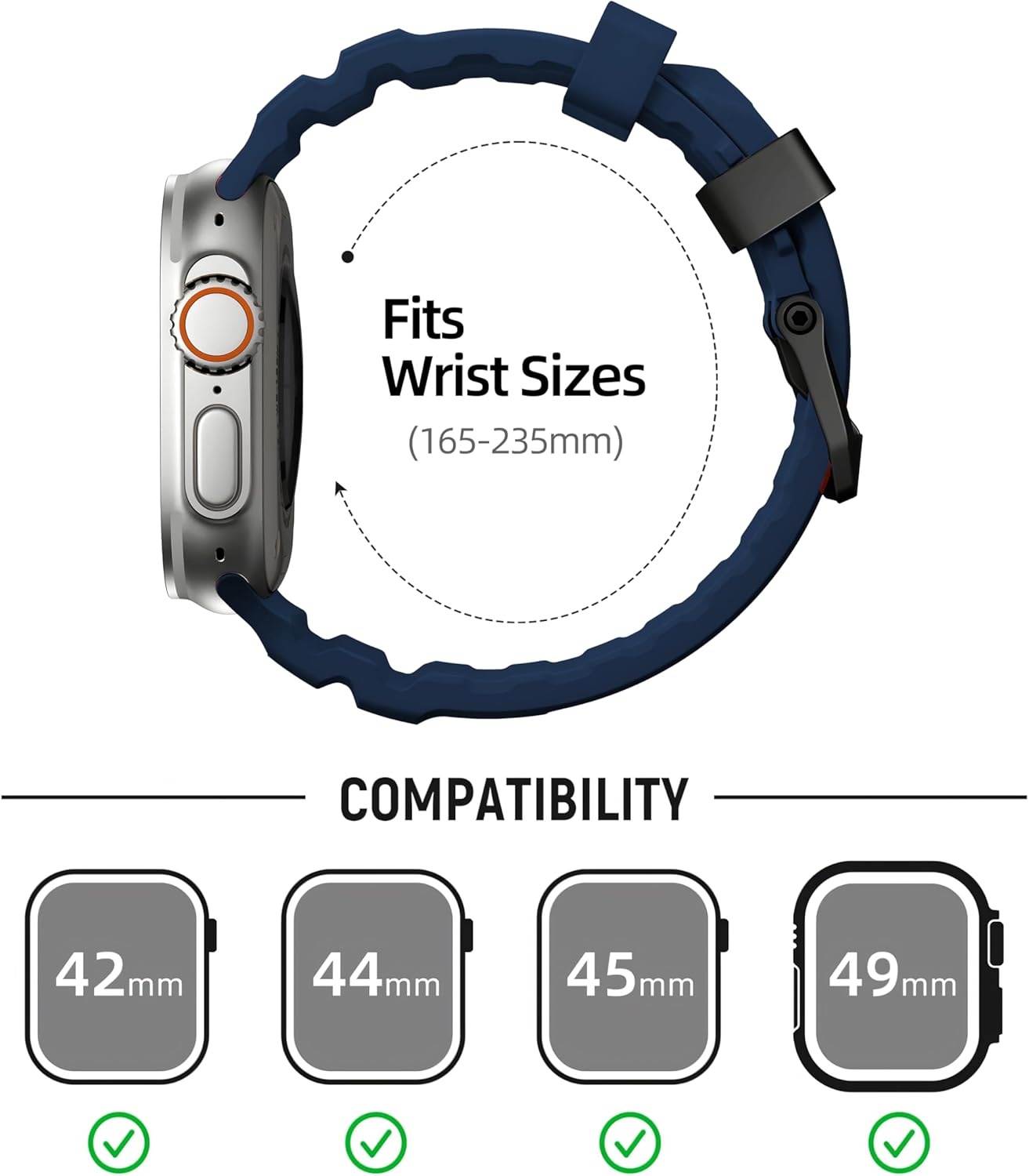 Navy B Premium Rugged Silicone With Metal Buckle By Shopyholy Compatible For Apple Watch