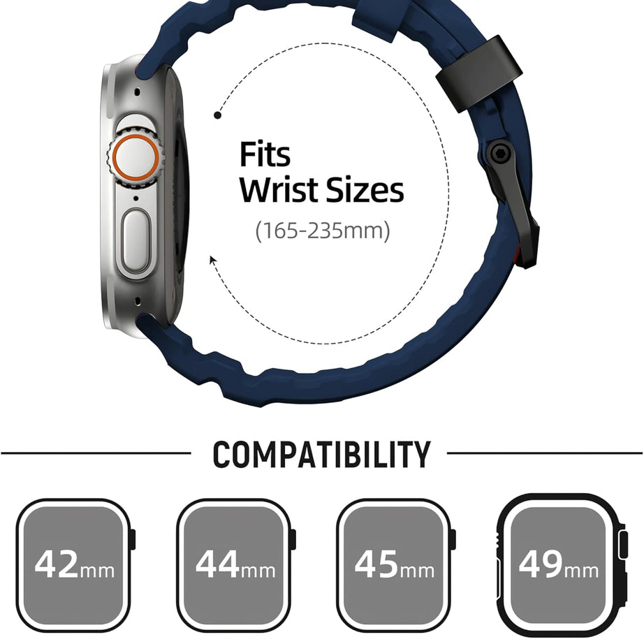 Navy Blue T Premium Rugged Silicone With Metal Buckle By Shopyholy Compatible For Apple Watch