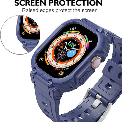 49MM Blue Sporty TPU Case Band By Shopyholy Compatible For Apple Watch Ultra