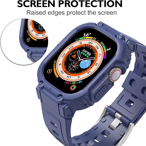 49MM Blue Sporty TPU Case Band By Shopyholy Compatible For Apple Watch Ultra