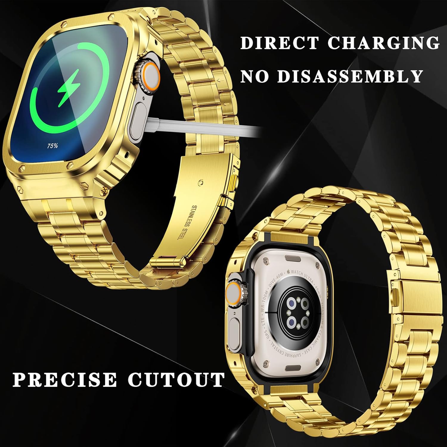 49MM Gold Luxury Richard Armor Metal Kit By Shopyholy Compatible For iWatch Ultra