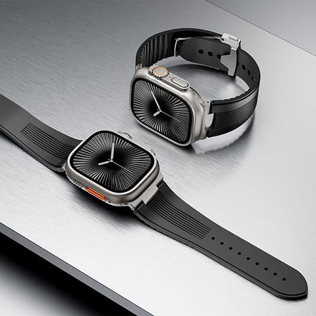 Black Luxury Velocity Ribbed Silicone Band By Shopyholy Compatible For Apple Watch