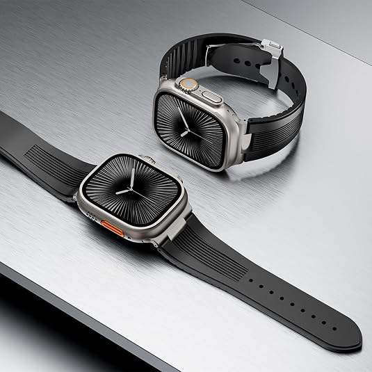 Black Luxury Velocity Ribbed Silicone Band By Shopyholy Compatible For Apple Watch