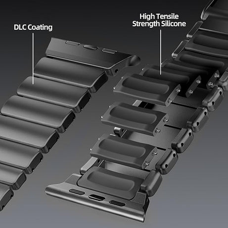 Full Black Luxury Titanium Dual Layer Silicone Magnetic Link Bands By Shopyholy Compatible For Apple Watch