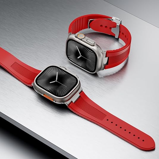 Red Luxury Velocity Ribbed Silicone Band By Shopyholy Compatible For Apple Watch